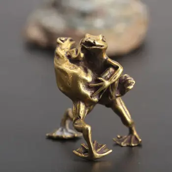 Китайская коллекция Изысканная статуэтка азиатской латунной Лягушки-борца фэншуй