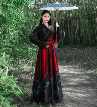 Китайское платье, Древнее Кимоно Ханфу, черные, белые, красные платья ханфу, вышивка, боевые искусства, Танцевальные костюмы для косплея в китайском стиле