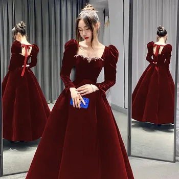 Китайское Свадебное Ципао Сексуальное платье с квадратным вырезом, Плиссированные Вечерние платья Cheongsam, платье с длинным рукавом Fairy Vestidos