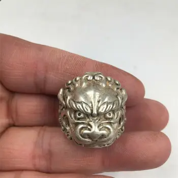 Китайское старинное кольцо со львом из тибетского серебра ручной работы lucky foo dog