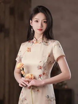 Китайское традиционное вечернее платье Qipao Summer с элегантным цветочным принтом Cheongsam для женщин