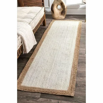 Ковер, плетеный из 100% натурального джута, 2x2 фута, Белый коврик для бега, ковер в деревенском стиле, Украшение комнаты, Белый ковер