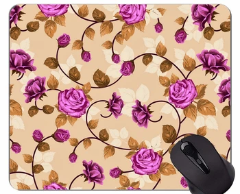 Коврик для игровой мыши с листьями розы по краям, прошитыми цветочным узором