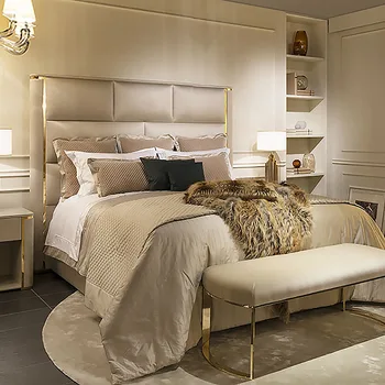 Кожаная кровать постмодернистская простая кровать с высоким ящиком для хранения двуспальная кровать American Light роскошная мебель кожаная кровать с высокой спинкой