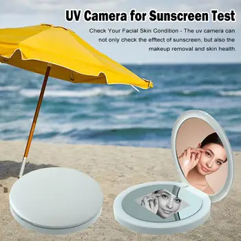 Компактное зеркало для путешествий с УФ-камерой для тестирования солнцезащитного крема, 2-кратное увеличение, портативное зеркало с подсветкой для кармана сумочки, 3,5 дюйма