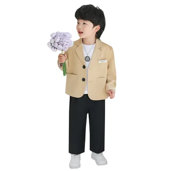 Комплект детского повседневного костюма для корейских мальчиков, модные свободные брюки из жакета, комплект одежды из 2 предметов, детский праздничный костюм на день рождения