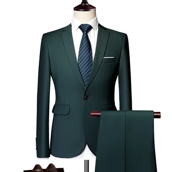Комплект мужских официальных костюмов (куртка + брюки) Из двух предметов, Однотонный Приталенный смокинг, деловой Бутик, Модная мужская одежда, комплект костюмов