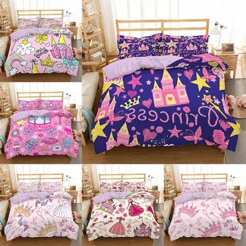 Комплект постельного белья Cute Princess Fairy, прекрасный Сказочный замок, Пододеяльник, Наволочка, Покрывала для девочек, одеяло для односпальной кровати Twin,