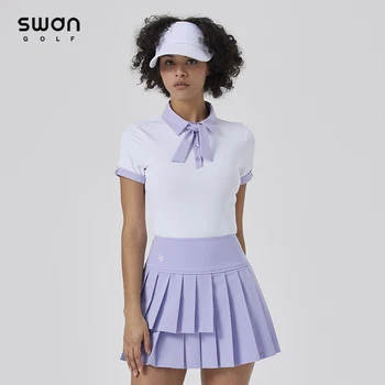 Костюм для гольфа SG, Женская футболка с коротким рукавом, топ с воротником-бантом, Новая нерегулярная плиссированная юбка, спортивная женская одежда для гольфа