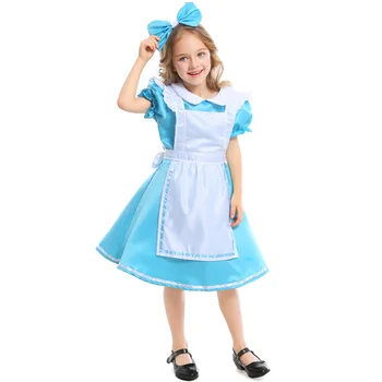 Костюмы для девочек на Хэллоуин, принцесса, сцена, Алиса, горничная, Светло-голубой наряд, детская вечеринка, школьное шоу, нарядный костюм