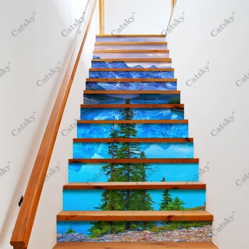 Красивые наклейки на лестницу у озера, водонепроницаемые съемные самоклеящиеся наклейки на лестницу своими руками, фрески для домашнего декора 13 шт./компл.