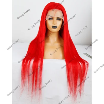 Красные прозрачные парики на кружеве 13х4 для женщин, синтетический прямой парик бордового цвета с предварительно выщипанными волосами младенца, термостойкий, длиной 26 дюймов