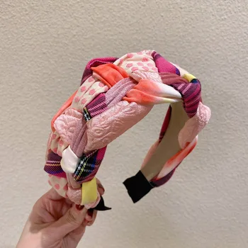 Кремово-розовая широкая повязка на голову с плетеной тесьмой для девочек в стиле пэчворк, маленькая повязка для волос для лица, аксессуары для волос Bandeau Cheveux Femmes для женщин