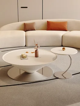 Круглый журнальный столик в кремовом стиле для гостиной, итальянская легкая роскошь и минимализм, новая комбинация журнальных столиков 2023 года