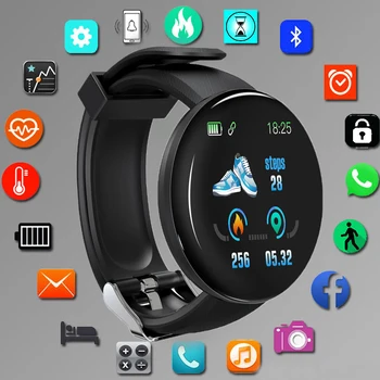 Круглый цветной экран умных часов D18 с несколькими спортивными режимами Напоминание информации о звонке Фотосъемка Музыка Умный браслет