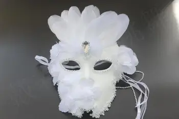 Кружевная маска из белых перьев для женщин, принцессы, модные вечерние маски на Хэллоуин, Рождество, элегантные маски
