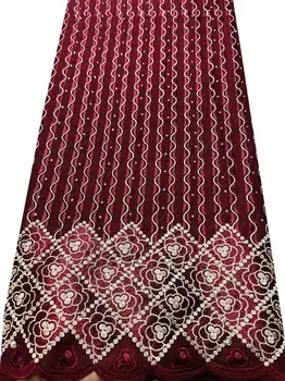 Кружевная ткань Новинка 2023 года с вышивкой камнями Африканская хлопчатобумажная ткань Вуалевое кружево Популярный Дубайский стиль для вечернего платья YLL3941 Wine