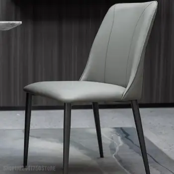 Легкий роскошный обеденный стул Домашний дизайнерский обеденный стул высокого класса, современный простой повседневный кожаный стул из углеродистой стали