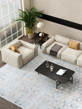Легкий роскошный чрезвычайно простой кожаный диван Итальянский диван из воловьей кожи для гостиной современный пуховый кожаный диван