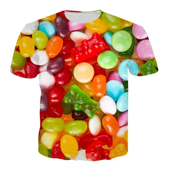 Летние Мужские Женские Красочные футболки с 3D-принтом в виде конфет, Детская Спортивная повседневная одежда для взрослых, футболка, Модные футболки, топы