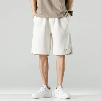 Летние мужские замшевые повседневные шорты с пятью штанами, спортивные шорты, свободные баскетбольные штаны, Корейская уличная одежда, мужские брюки с завязками на шнурках