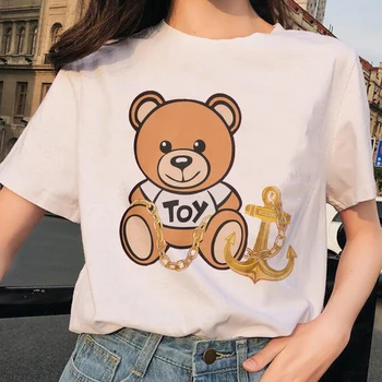 Летние повседневные женские футболки с принтом кавайного медведя, женская универсальная уличная одежда, футболка оверсайз с коротким рукавом, одежда 