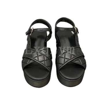Летняя брендовая женская обувь на платформе, босоножки на танкетке с открытым носком, увеличивающие рост, Дизайн кожаной пряжки, Женская обувь Sandalias