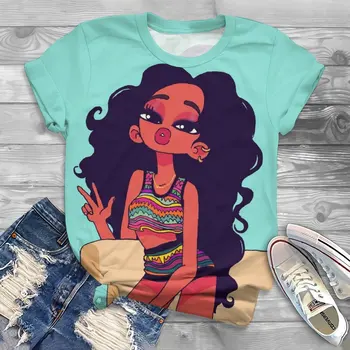 Летняя футболка с 3D принтом для африканских девочек, женские Модные Футболки Kawaii, Уличная одежда Оверсайз Y2k Harajuku, Футболки, Одежда для девочек