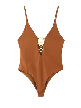 Лето 2023, новые женские сексуальные цельные бикини, облегающие купальники без спинки, треугольные пляжные купальники в европейском и американском стиле
