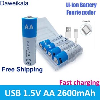 Литий-ионный аккумулятор USB емкостью 1,5 В AA 2600 мАч для мыши с дистанционным управлением, маленький вентилятор, электрическая игрушка, аккумулятор + кабель