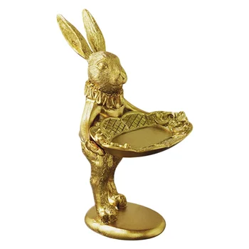 Лоток для хранения золотой статуэтки Кролика, современные легкие Роскошные фигурки Пасхального кролика Для интерьера, Креативные Аксессуары для украшения рабочего стола.