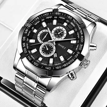 Лучший бренд класса Люкс Мужские Модные кварцевые часы Часы с датой Спортивные часы Мужские Наручные часы с ремешком из нержавеющей стали Relogio Masculino