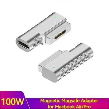 Магнитный USB Type C PD из сплава мощностью 100 Вт, женский адаптер Magsafe, светодиодный индикатор, быстрая зарядка, магнитный преобразователь для MacBook Air Pro