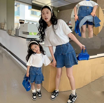 Мама и дочка Одинаковые Женские модные летние джинсовые юбки для девочек, милая одежда, новая подходящая одежда для мамы и ребенка