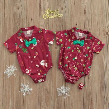 Мама и малыш 0-18 м, Рождественский Комбинезон для новорожденных мальчиков, костюм джентльмена с бантом, Официальная Рождественская одежда, Комбинезон, костюмы D84