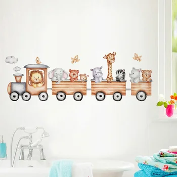 Милые животные Мультяшный поезд Съемные наклейки на стену для детской комнаты Детская спальня Экологичный декор Художественные наклейки Настенные росписи