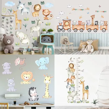 Милые животные, слон, жираф, линия плинтуса, наклейки на высоту детской комнаты, наклейка на стену для домашних животных, украшение спальни, самоклеящиеся плакаты