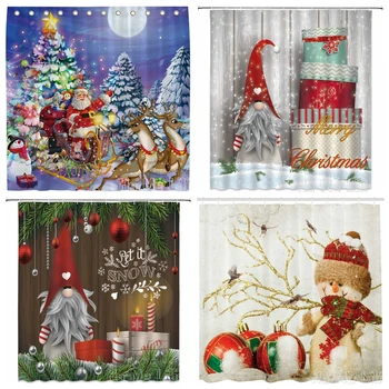 Милые олени, Занавески для душа с рождественским Эльфом, Мультяшный Санта-Клаус, Подарки для фестиваля Рождественских гномов