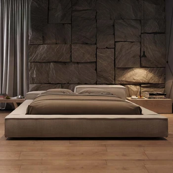 Минималистичная Простая Удобная двуспальная кровать Мебель для спальни в скандинавском стиле Тканевые татами Каркас кровати King Size