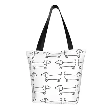 Многоразовая хозяйственная сумка Kawaii Dachshund, женская холщовая сумка-тоут, портативные сумки для покупок с сосисками, сумки для собак, продуктовые сумки для покупок