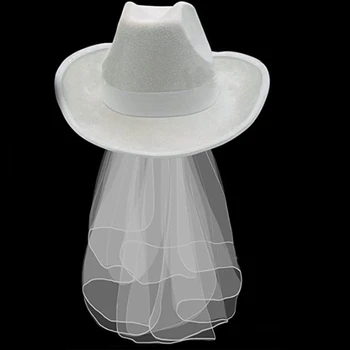 Модная Ковбойская шляпа с вуалью, Романтическая Ковбойская шляпа для женщин, Девичник, аксессуары в западном стиле, Свадебный душ, Прямая поставка