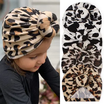 Модная леопардовая шапка для новорожденных, Мягкий хлопковый тюрбан, Шапочка-пончик с принтом для мальчиков и девочек, Детские шапочки-капоры, детские Аксессуары