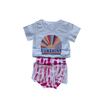 Модная летняя солнечная графическая детская одежда с рисунком хлопчатобумажного топа и шорт-шаровар для девочек