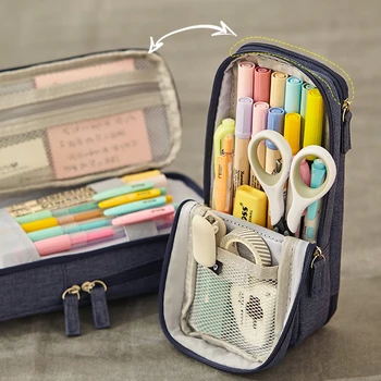 Модная складная сумка для ручек, пенал, двухслойный тканевый держатель для телефона, сумка для хранения канцелярских принадлежностей, школьник в офисе