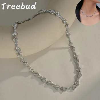 Модное ожерелье из кости с кристаллами и цирконом Treebud из нержавеющей стали для женщин, Роскошная Цепочка, Кулон, Колье, Ювелирные подарки