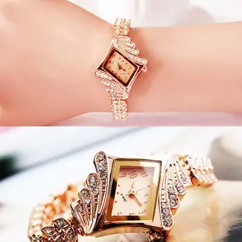 Модные женские наручные часы из аналогового сплава, Подарочные Часы, Кварцевые Ромб, Горный хрусталь