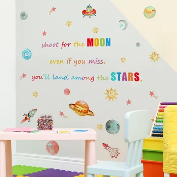 Модные красочные наклейки для декора детской комнаты на английском Shoot For The Moon Креативные наклейки на стены детской комнаты