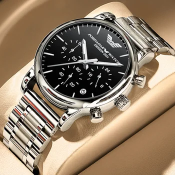 Модные мужские часы POEDAGAR, роскошные водонепроницаемые спортивные часы со светящимся хронографом из нержавеющей стали, кварцевые наручные часы для мужчин