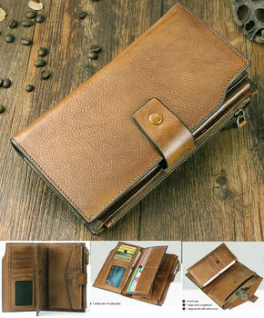 Модный винтажный кошелек из натуральной кожи, мужской кожаный длинный кошелек, мужской кошелек, клатч, сумка для денег, мужской кошелек, портмоне, держатель для карт.