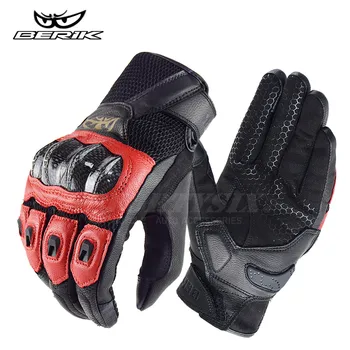 Мотоциклетные перчатки BERIK Кожаные перчатки на полный палец Защитное снаряжение для мотокросса Перчатки для езды на мотоцикле с сенсорным экраном